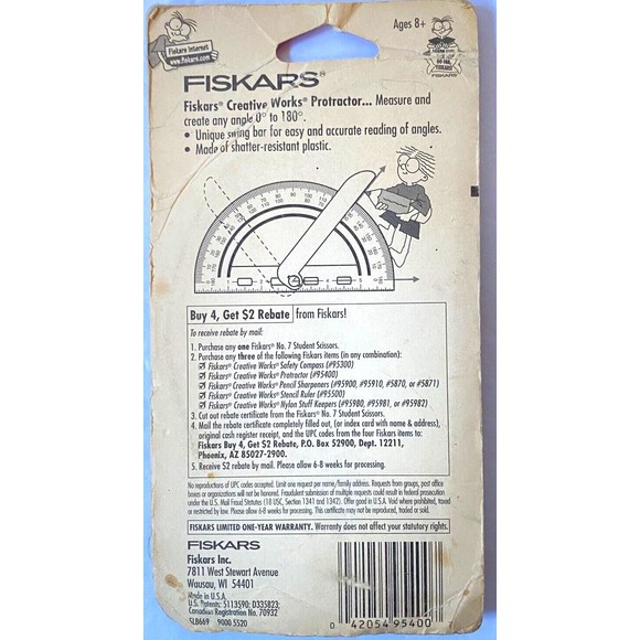 Fiskars Vintage Protractor New In Package Transparent Swing Bar 95400 - Picture 3 of 9
